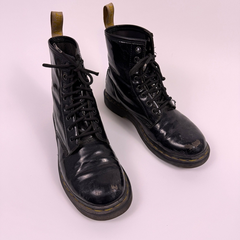 Dr. Martens 1460 Patent Leather Boots Womens 9 Black Distressed Combat Goth